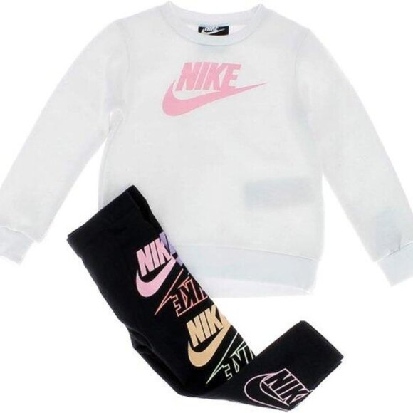 Nike Girls' Sportswear Sweatshirt Legging Set 6X White Pink Black NWT - Picture 1 of 4